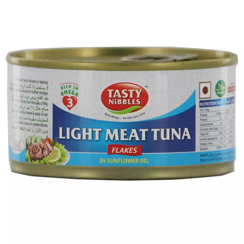 TASTY NIBBLES LIGHT MEAT TUNA FLAKES IN SUNFLOWER OIL 185 gm
