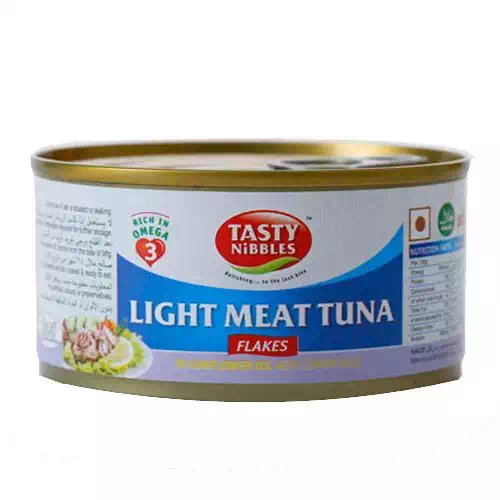 TASTY NIBBLES LIGHT MEAT TUNA FLAKES IN SUNFLOWER OIL WITH LEMON SLICE 185 gm