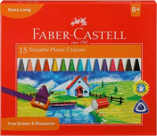 FABER CASTELL ERASABLE CRAYONS 70MM 15`CLR 1 Nos