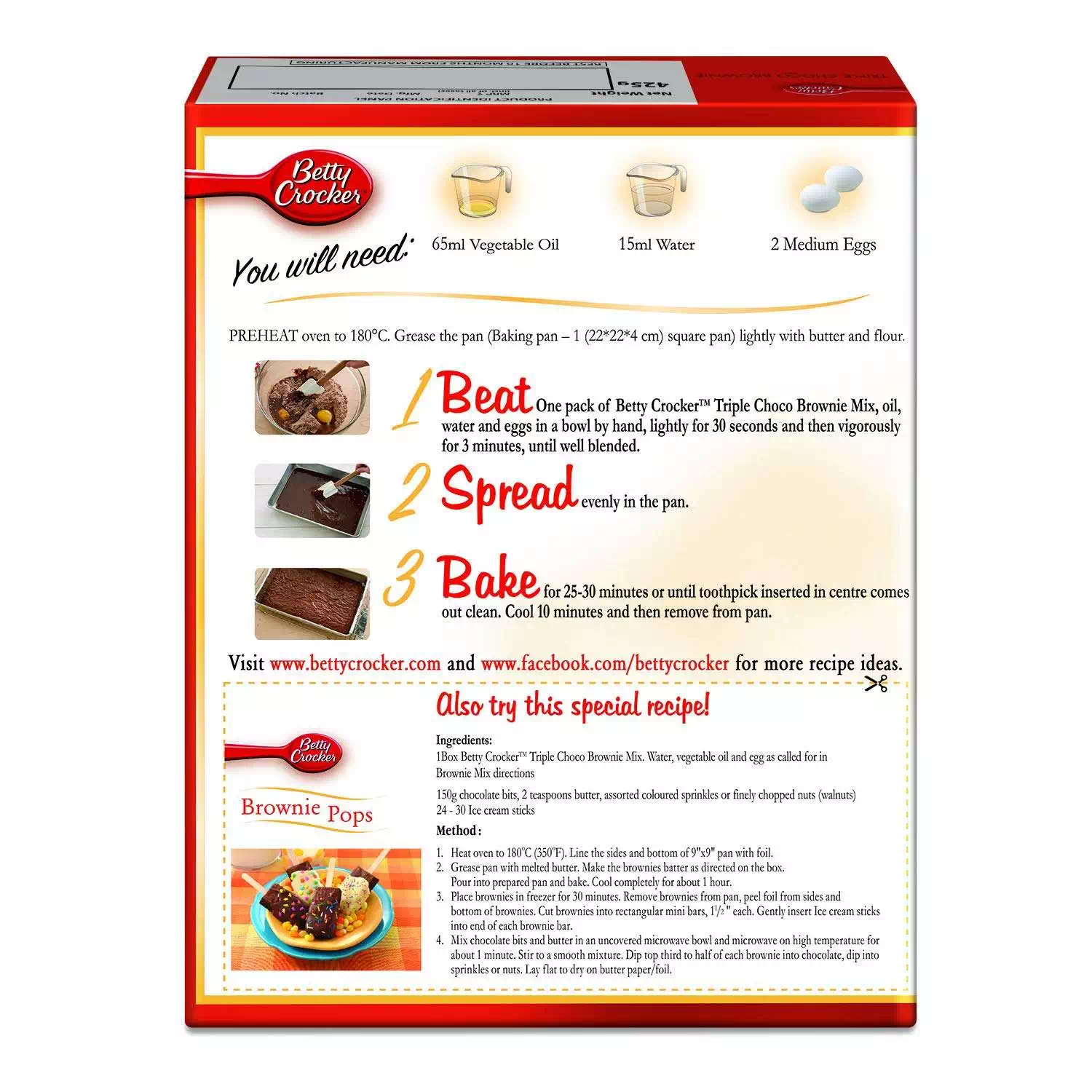 BETTY CROCKER TRIPLE CHOCOLATE BROWNIE MIX 425G 425 gm