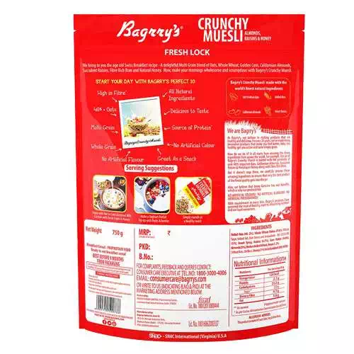 BAGRRYS CRUNCHY MUESLI ALMONDS RAISINS&HONEY 750 gm