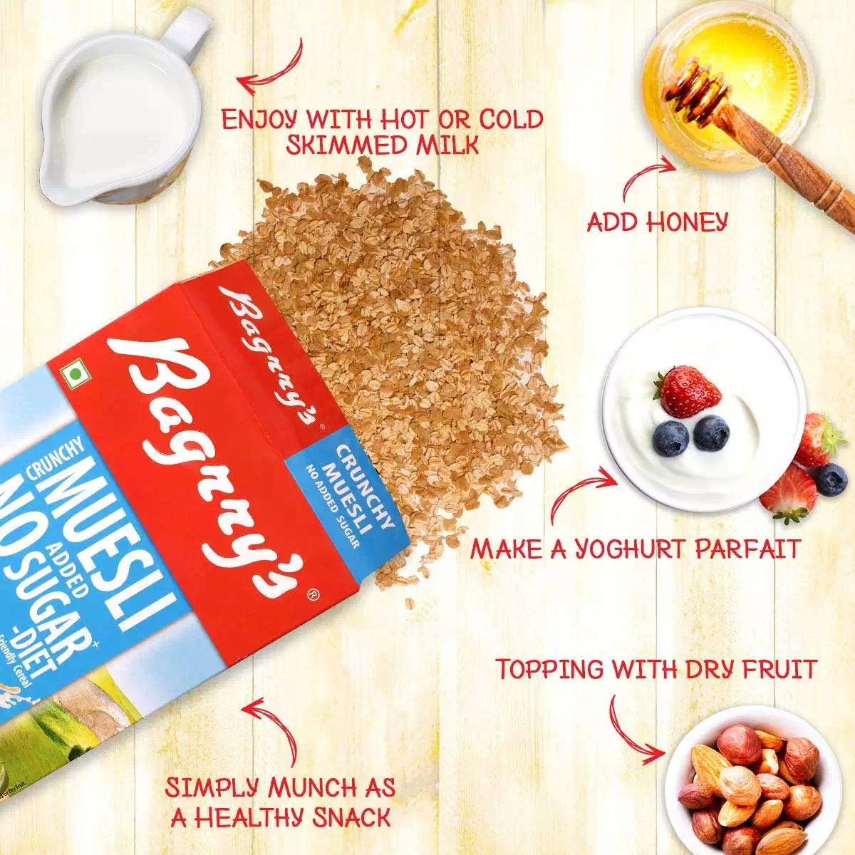 BAGRRYS CRUNCHY MUESLI NO ADDED SUGAR 500 gm