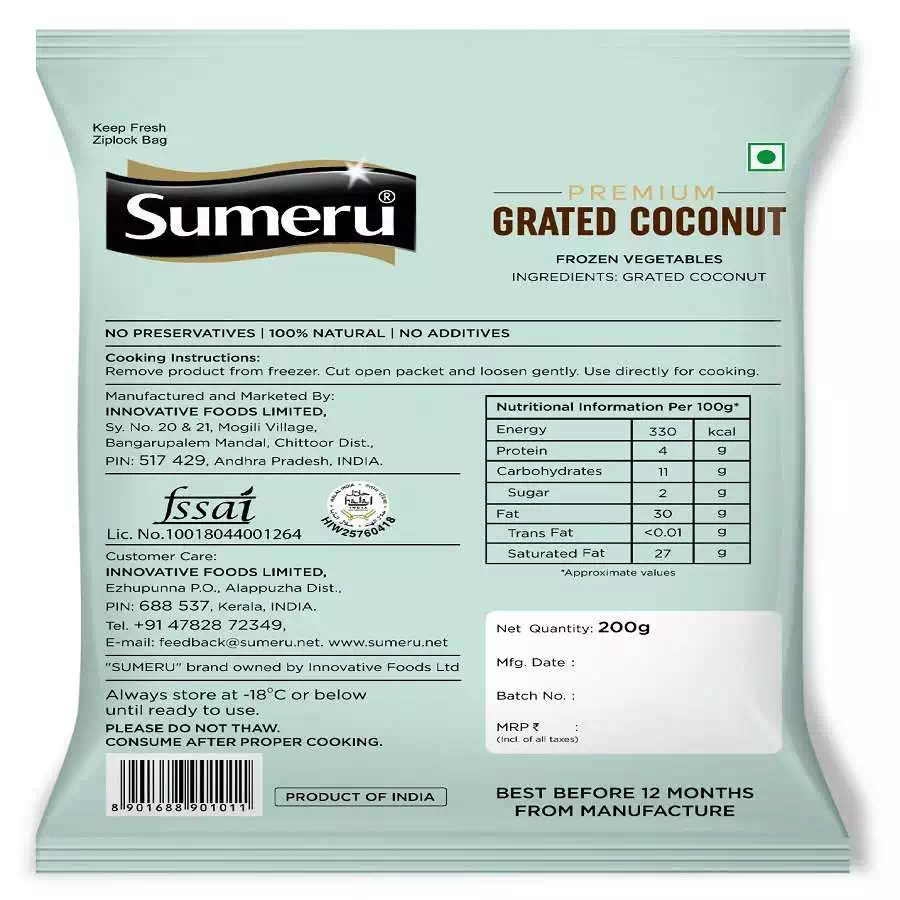 SUMERU PREMIUM GRATED COCONUT 200GM 200 gm