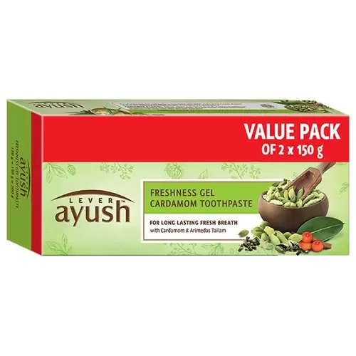 AYUSH FRESHNESS GEL CARDAMOM TOOTHPASTE 2*150G 150 gm