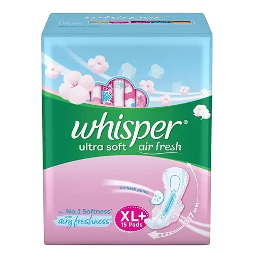 WHISPER ULTRA SOFT AIR FRESH XL WINGS  15PADS 15 Nos