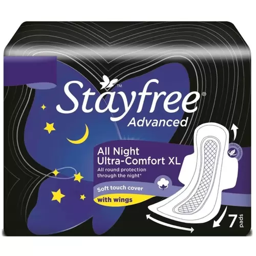 STAYFREE ADVANCE ALL NIGHTULTRA -COMFORT XL 7PADS (BLACK) 7 Nos