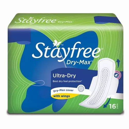 STAYFREE ULTRA DRY -MAX COVER WITH WINGS 16 PADS 16 Nos