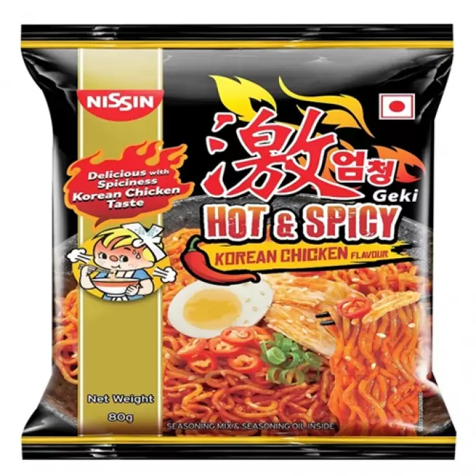 NISSIN HOT&SPICY KOREAN CHICKEN NOODLES 80G 80 gm