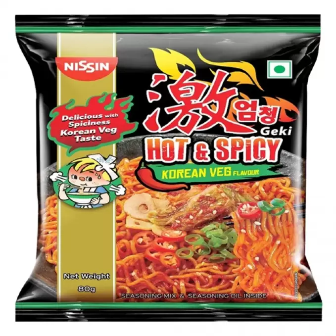 NISSIN HOT&SPICY KOREAN VEG NOODLES 80G 80 gm