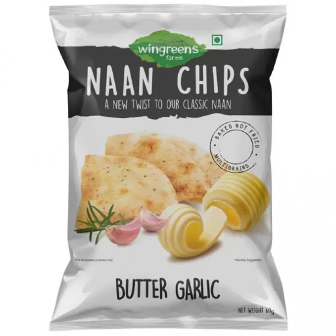 WINGREENS BUTTER GARLIC NAAN CHIPS 60GM 60 gm