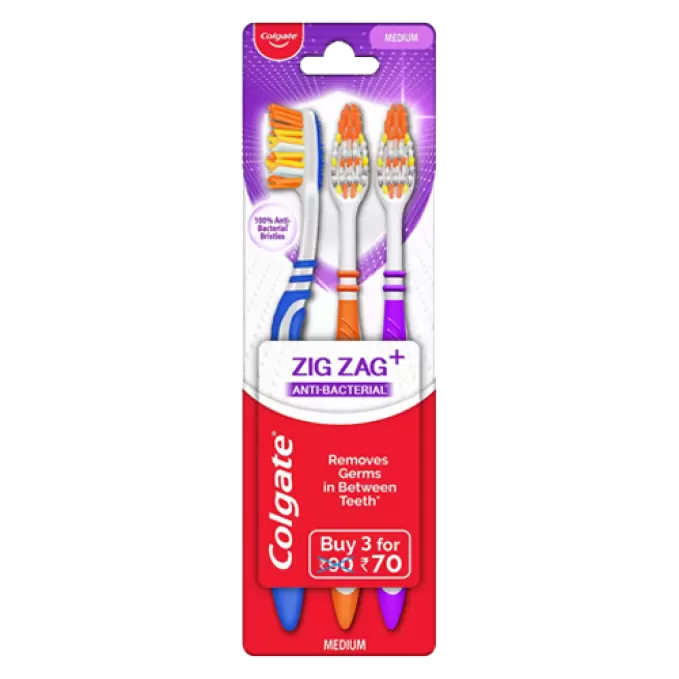 COLGATE ZIG ZAG ANTI-BACTERIAL TOOTH BRUSH 3N 3 Nos